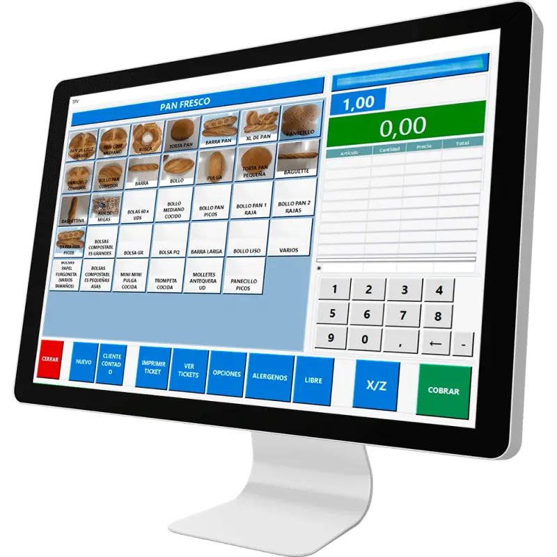 Pantalla táctil de venta del software 5ERP para panaderías
